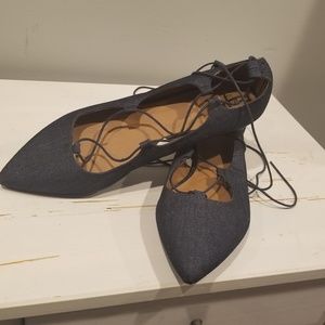 Denim Mossimi Pointed toe Lace Up Ballet Flats.